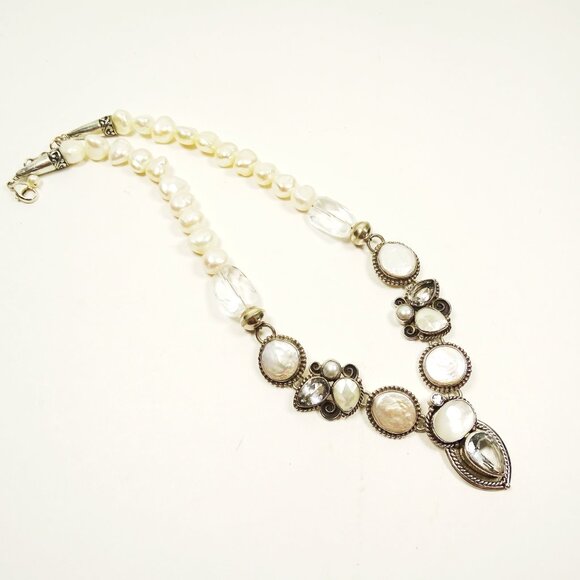 ECHO of the DREAMER Sterling Silver FW White MOP Pearls & Clear Quartz Necklace - Picture 8 of 11